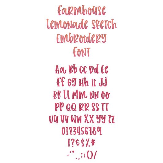 Farmhouse Lemonade Sketch Embroidery Font | Machine Embroidery Designs by JuJu