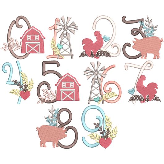 Farmhouse Numbers | Machine Embroidery Designs by JuJu