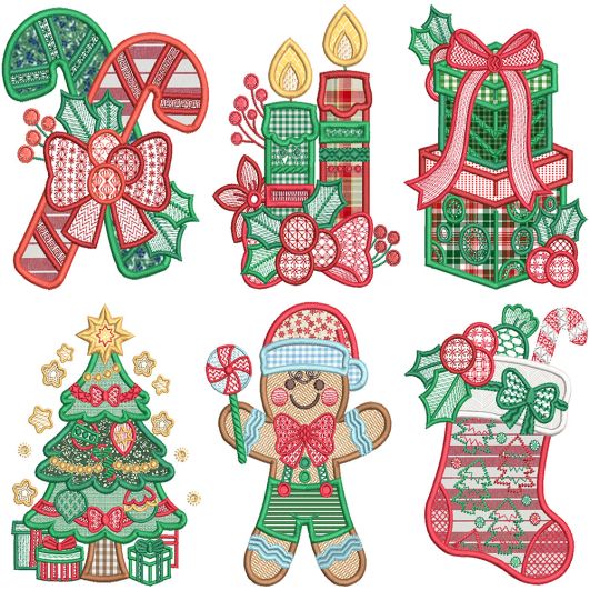 Festive Christmas Applique Digital Embroidery Designs by JuJu
