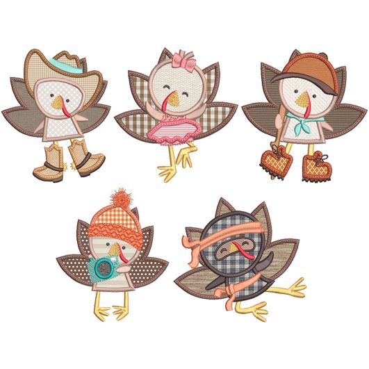 Festive Turkeys 1 | Machine Embroidery Designs by JuJu