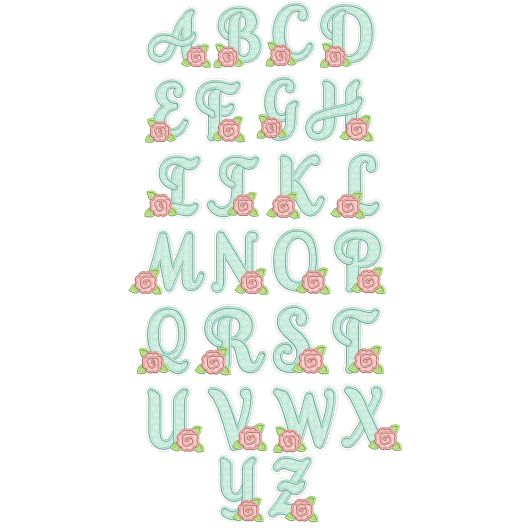 Flirty Flower Applique Alphabet Machine Embroidery Designs By JuJu