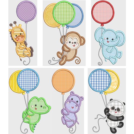 Floating Balloon Critters Machine Embroidery Designs by JuJu 
