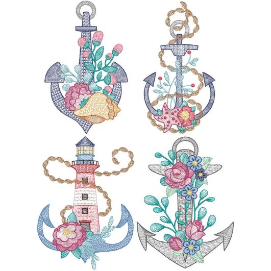 Floral Anchors | Machine Embroidery Designs by JuJu