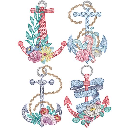 Floral Anchors 2 | Machine Embroidery Designs by JuJu