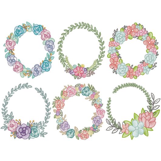 Floral Laurel Wreaths Machine Embroidery Designs by JuJu