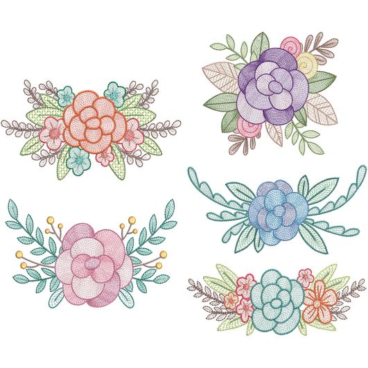 Floral Sprays Sketch 1 Digital Embroidery Designs by JuJu