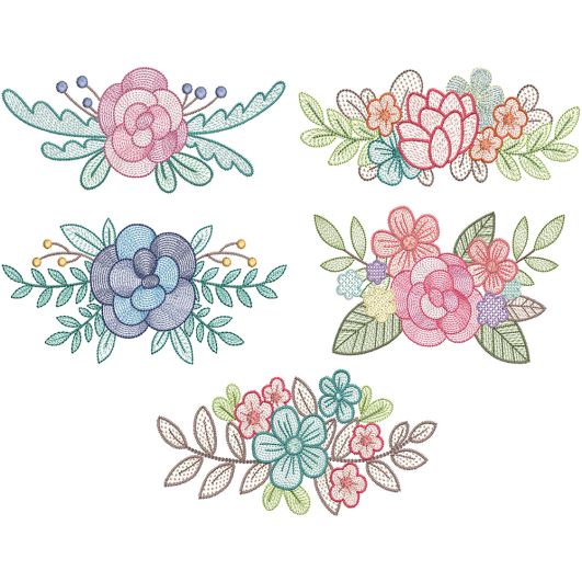Floral Sprays Sketch 2 | Machine Embroidery Designs by JuJu