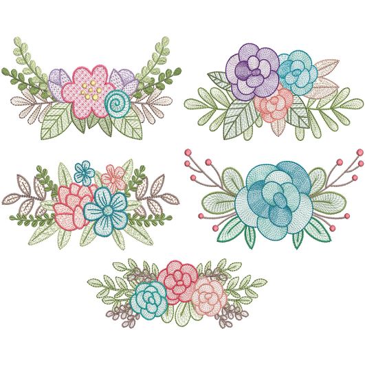 Floral Sprays Sketch 3 | Machine Embroidery Designs by JuJu