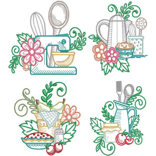 Floral Swirly Kitchen 1 | Machine Embroidery Designs by JuJu