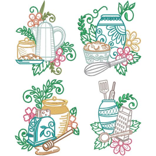 Floral Swirly Kitchen 2 | Machine Embroidery Designs by JuJu