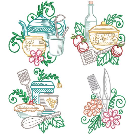 Floral Swirly Kitchen 3 | Machine Embroidery Designs by JuJu
