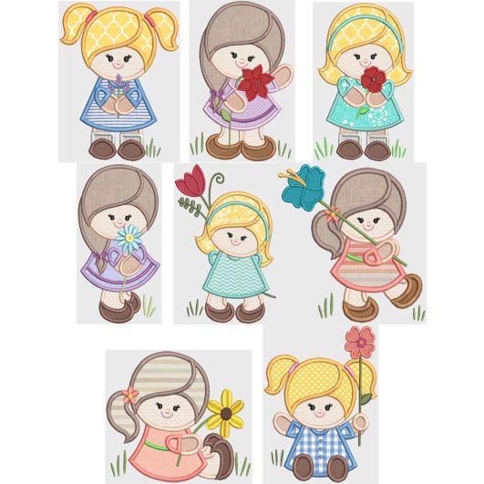Flower Girls Applique Machine Embroidery Designs by JuJu 