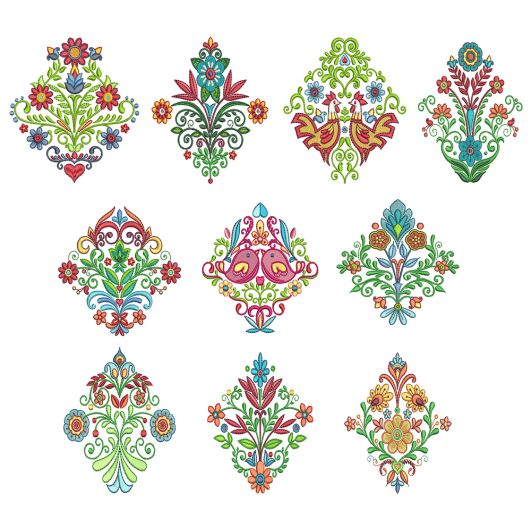 Folk Art Floral Machine Embroidery Designs by JuJu