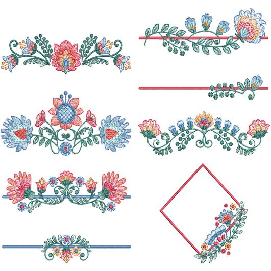 Folksy Floral Sketch Digital Embroidery Designs by JuJu