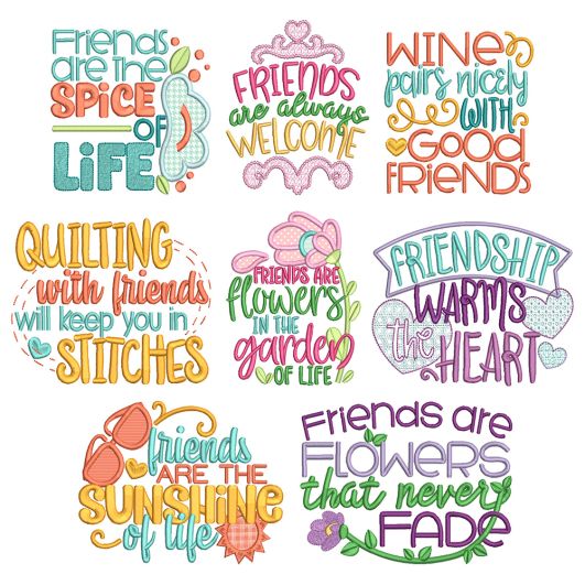 Friendship Word Art 3 Machine Embroidery Designs By JuJu