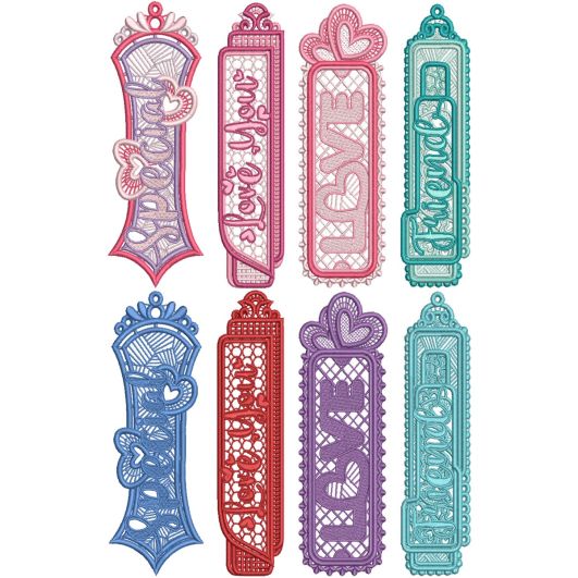 Free Standing Lace Love Special Friend Bookmarks | Machine Embroidery Designs by JuJu