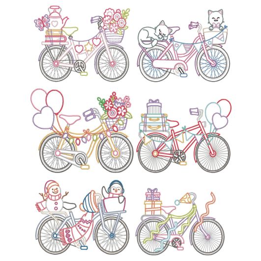 Fun Bicycle Rides 1 Machine Embroidery Designs by JuJu
