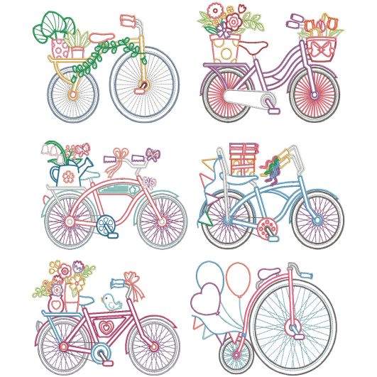 Fun Bicycle Rides 3 Machine Embroidery Designs by JuJu
