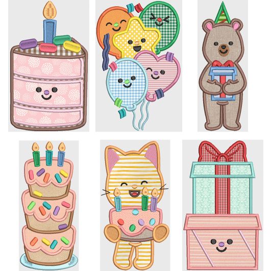 Fun Birthday Wishes Applique Machine Embroidery Designs by JuJu 
