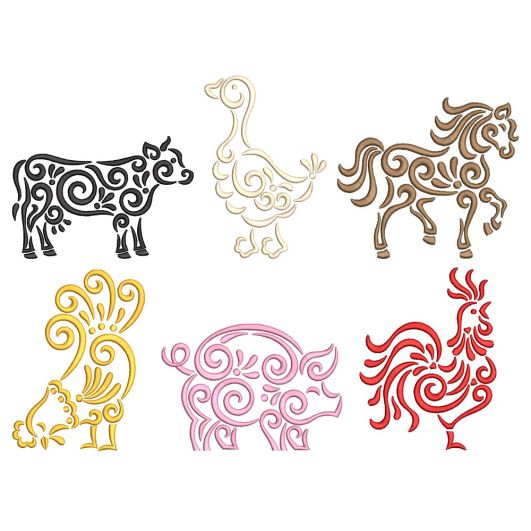 Fun Farm Swirls Machine Embroidery Designs by JuJu