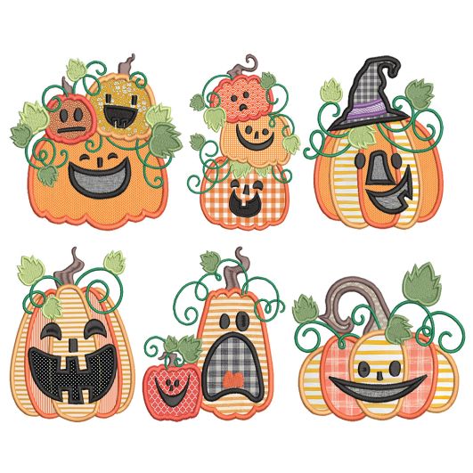 Fun Jack O Lantern Faces Applique Machine Embroidery Designs by JuJu