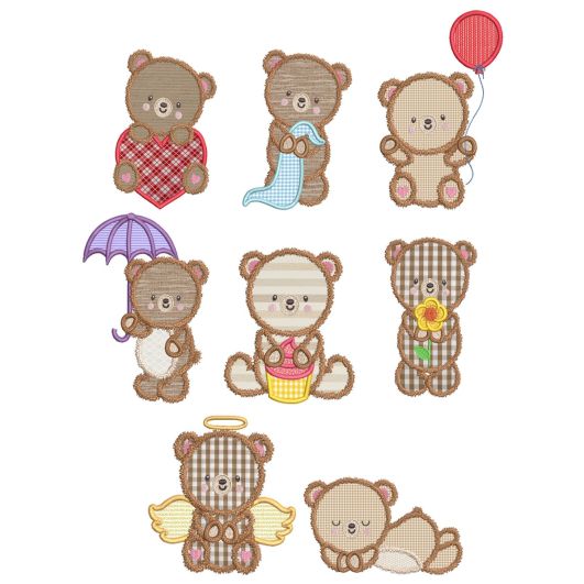 Fuzzy Teddy Bears Applique Machine Embroidery Designs by JuJu 
