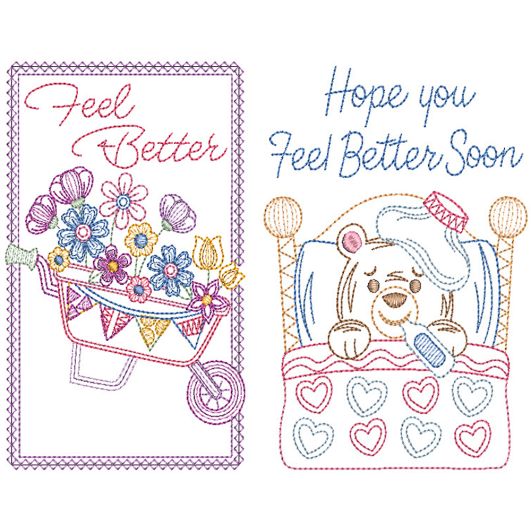Get Well Soon Greeting Cards 2 Digital Embroidery Designs by JuJu
