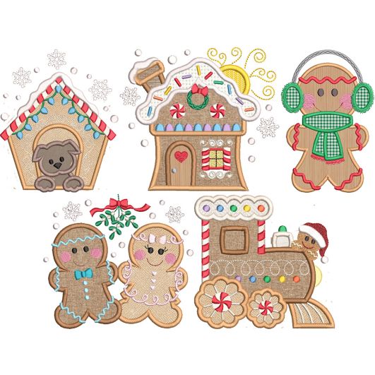 Gingerbread Fun Applique 1 | Machine Embroidery Designs by JuJu