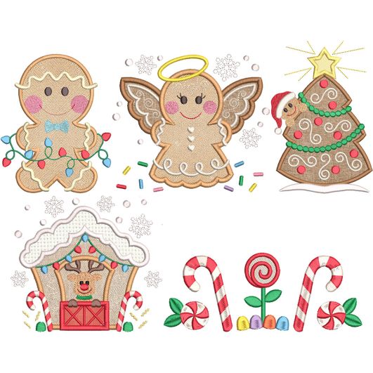 Gingerbread Fun Applique 2 Embroidery Design Set | Designs by JuJu 