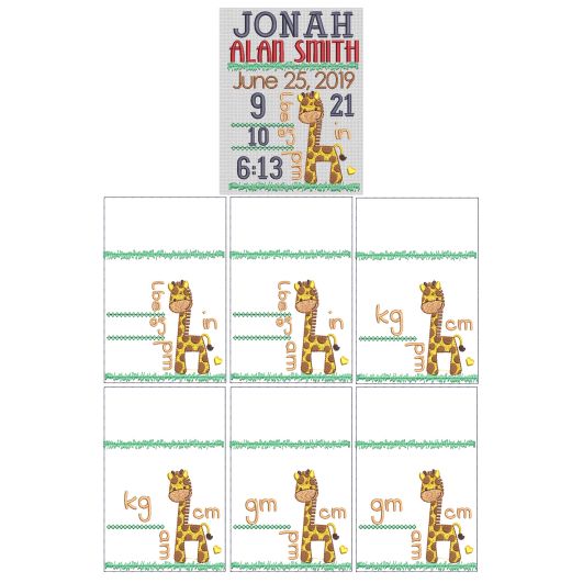 Giraffe Birth Announcement Template Machine Embroidery Designs by JuJu