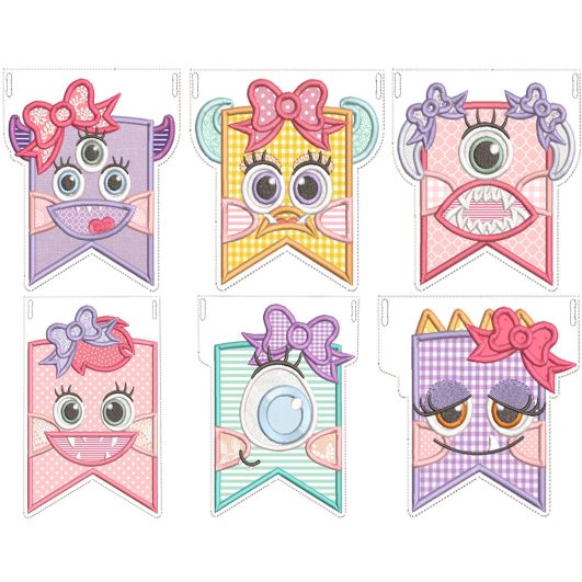 Girl Monster Flags | Machine Embroidery Designs by JuJu