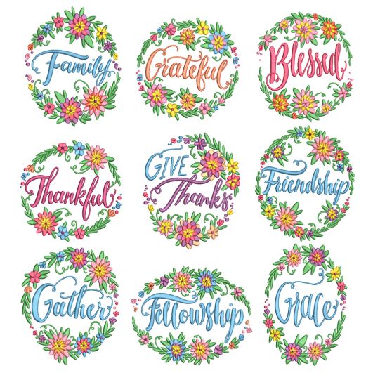 Give Thanks Wreaths Machine Embroidery Designs by JuJu
