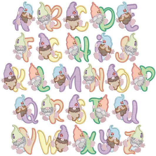 Gnome Alphabet Digital Embroidery Designs by JuJu