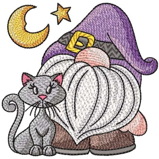Gnome Cat Moon | Machine Embroidery Designs by JuJu