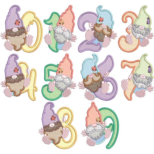 Gnome Numbers Digital Embroidery Designs by JuJu