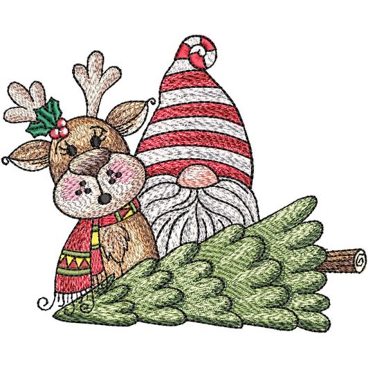 Gnome Reindeer | Machine Embroidery Designs by JuJu