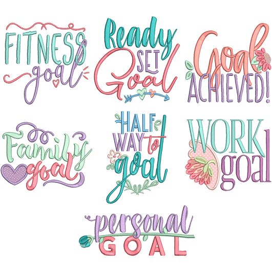 Goals Achieved Word Art Digital Embroidery Designs by JuJu
