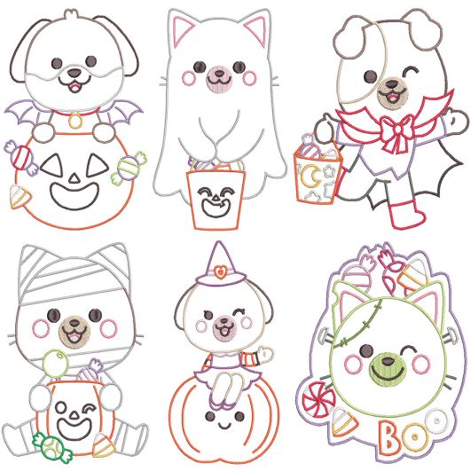 Halloween Puppies and Kittens Digital Machine Embroidery Designs by JuJu
