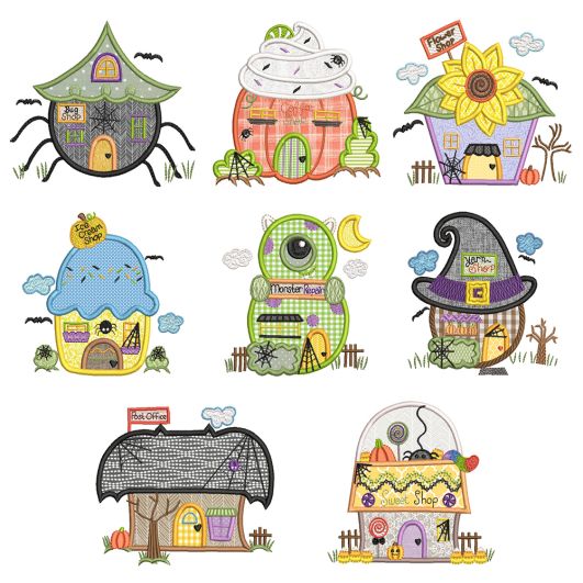 Halloween Village Houses Machine Embroidery Designs by JuJu
