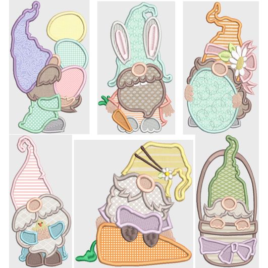 Happy Easter Gnomes Applique Machine Embroidery Designs by JuJu 