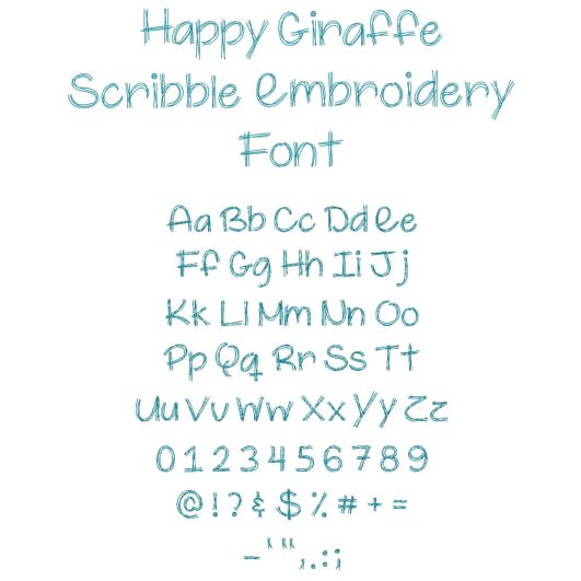 Happy Giraffe Scribble Embroidery Font | Machine Embroidery Designs by JuJu