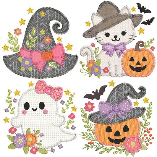 Happy Halloween Zig Zag Applique | Machine Embroidery Designs by JuJu