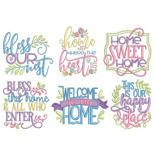 Happy Home Word Art Machine Embroidery Designs by JuJu
