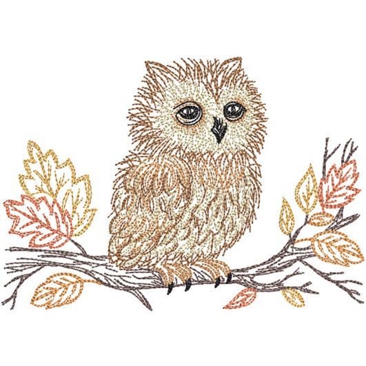 Harvest Owl Vintage Sketch | Machine Embroidery Designs by JuJu	