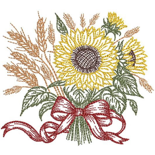 Harvest Sunflower Wheat Vintage Sketch | Machine Embroidery Designs by JuJu	