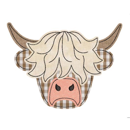 Highland Cow Boy Bean Stitch Applique | Machine Embroidery Designs by JuJu