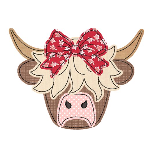 Highland Cow Girl Bean Stitch Applique | Machine Embroidery Designs by JuJu