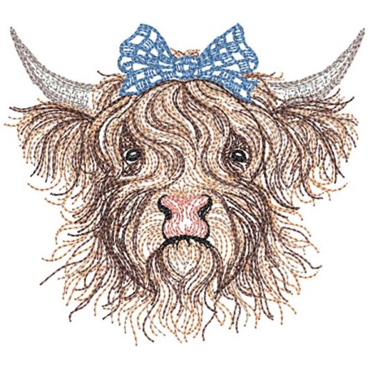 Highland Cow Girl Sketch | Machine Embroidery Designs by JuJu