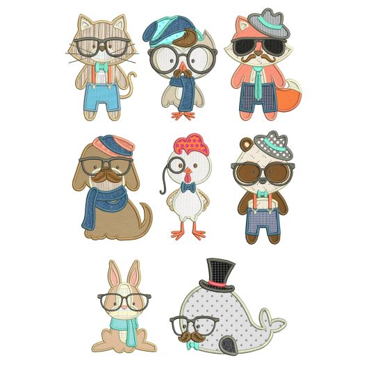 Hipster Animals Applique Machine Embroidery Designs By JuJu