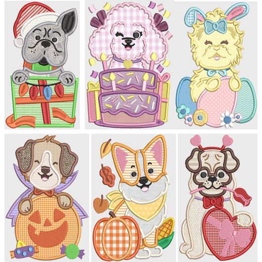 Holiday Doggies Applique Machine Embroidery Designs by JuJu 